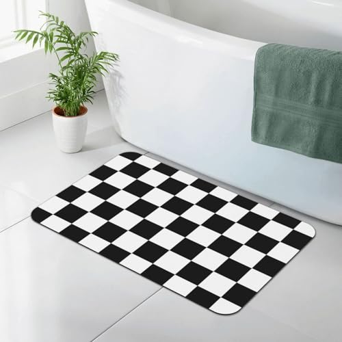 Black and White Checkered Print Bath Mat Rugs 15.7x23.6 in, Checkerboard Diatomaceous Earth Bathroom Rug Rubber Non-Slip Bathroom Mat for Bathroom Kitchen Floor, Tub and Shower Sink - color: Checkered #02