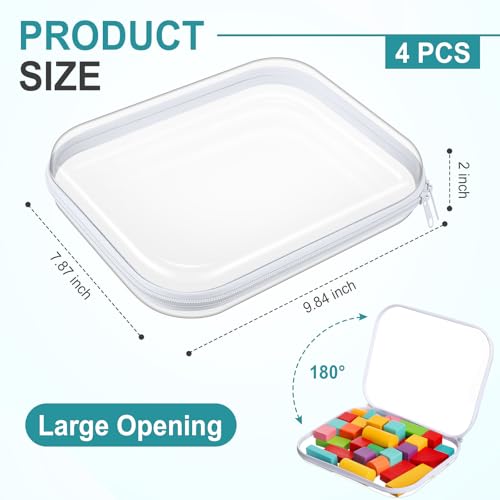 Hoolerry 4 Pcs Hard Clear Zipper Case Makeup Bags Plastic Zipper Pouch Transparent Storage Box Containers for Cosmetics, Snacks, Building Blocks, Puzzles(Clear,9.8 x 7.9 x 2 in,White) - color: White, size: 9.8 x 7.9 x 2 in