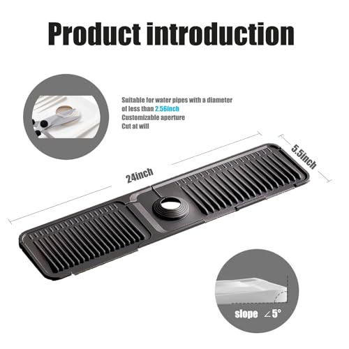 STARGAZ STARGAZ Silicone Faucet Mat For Kitchen Sink,Sink Back Splash Guard, Faucet Draining Mat,Kitchen Sink Rubber Mat,Bathroom Sink Sink Mat,Soap Dish,Silicone Sink Protector(24”×5.5”) - color: Black, size: 24”×5.5”
