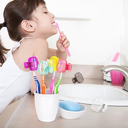 6 Pack Toothbrush Covers Portable Toothbrush Coverings Clips for Protectors Travel Plastic Brush Pod Protection Clip Case Tooth Brush Covers for Kids Bathroom Home Travel Supplies - color: Pink, Purple, Yellow, Teal, Clear, Gray