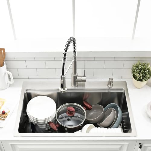 33 Inch Drop In Kitchen Sink Workstation - VOKIM 33 x 22 Inch Drop In Sinks 16 Gage Stainless Steel Topmount Sinks Single Bowl 10'' Deep Handmade Above the Counter sink with Cutting Board& Strainer - color: Stainless Steel, size: 33"L x 22"W x 10"D
