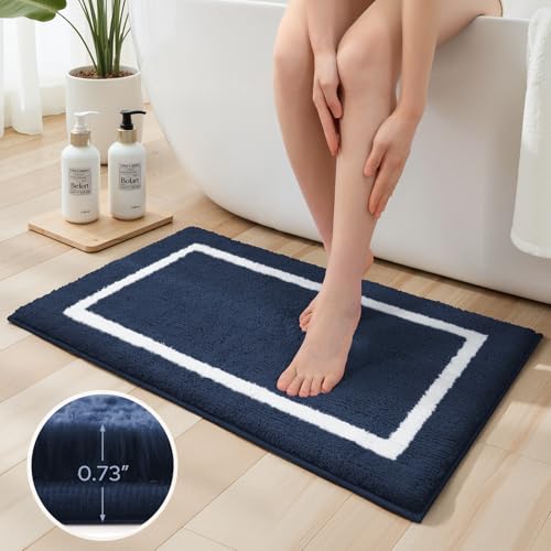 HOMEIDEAS Bathroom Rugs Sets 2 Piece, Super Soft and Absorbent Microfiber Tufted Bath Mats, Non-Slip and Machine Washable Bath Rugs(Navy Blue) - color: Navy Blue