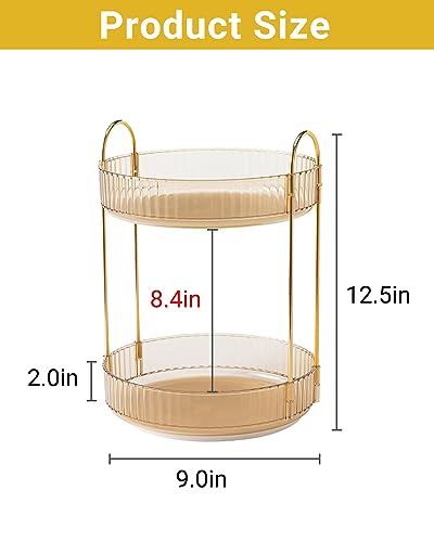 Asayuee 360 Rotating Gold Makeup Organizer,2 Tier Large Capacity Rotating Makeup Organizer,SkincarePerfume Organizer,Bathroom Cosmetics Storage Organizer Countertop (Gold-2 Tier) - color: Gold, size: 2 Tier