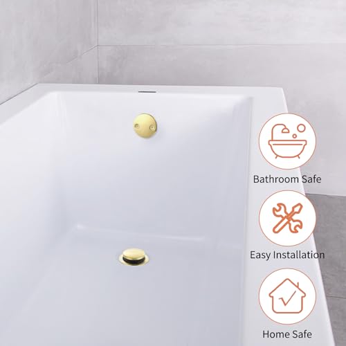 Gold Bathtub Drain Tip-Toe Tub Trim Set with Two-Hole Overflow Faceplate Bathroom Tub Drains Replacement Conversion Tub Drain Kit Assembly with Universal Fine & Coarse Thread - color: Gold