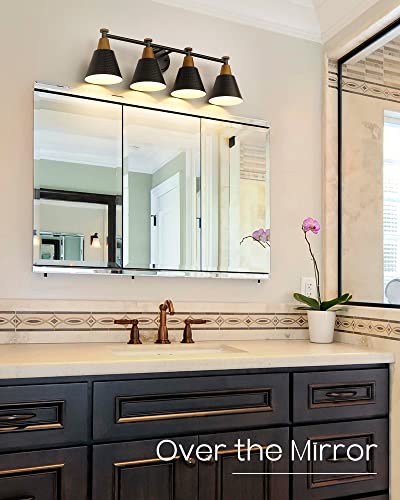 FEMILA Bathroom Vanity Light, 4-Lights Bathroom Light Fixtures Over Mirror, Modern Wall Mounted Lamp, Hammered Metal Shade, 4FG59B-4W BK - color: Matte Black, size: 30"