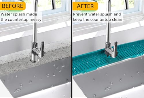 30 Inch Sink Splash Guard, Large Size Kitchen Sink Splash Guard, Longer Silicone Faucet Handle Drip Catcher Tray for Kitchen Countertop, Bathroom, Farmhouse (Grey) - color: Gray