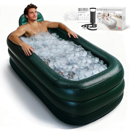 Portable Bathtub for adults,Inflatable bath tub for ice bath,Large Oval Ice Bath with pillow, 62.2x37.4x17.72in,Includes Pump, EasyInflate & Drain,Green - color: Green
