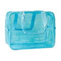 PVC Sky Blue Pure Color Transparent Gift Pouch Wash Travel Makeup Cosmetic Bag with Handle for Travel Bathroom Toiletry Organizer (Sky Blue) - color: Sky blue
