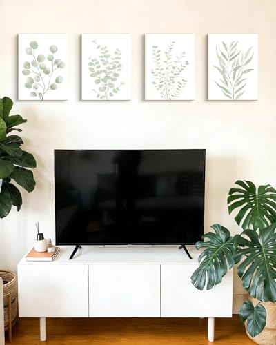 KUVIOKE Botanical Framed Boho Wall Art Bathroom Plants Wall Decor Green Sage Eucalyptus Leaf Prints Minimalist Aesthetic Ready to Hang Set of 4, 12x16 in (Framed) - color: Sage Plants - Standard, size: 12 x 16in x 4 Panels