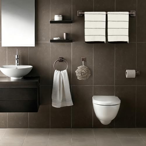 Bathroom Hardware Set 4 Pieces,Stainless Steel Oil Rubbed Bronze Towel Bar Set, Includes 24In Towel Bar, Towel Ring, Robe Towel Hooks,Toilet Paper Holder, Bathroom Towel Rack Set - color: Oil Rubbed Bronze, size: 24Inch
