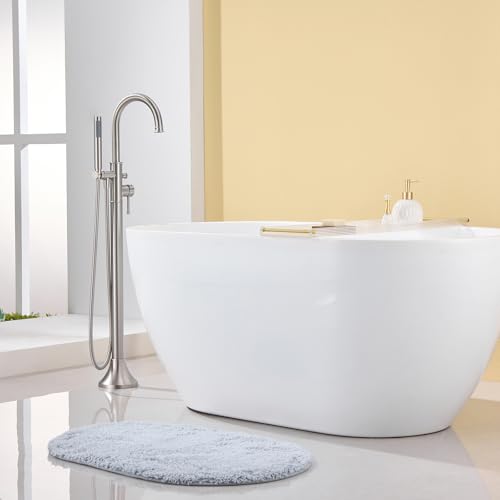 Wowkk Free Standing Tub Faucet Brushed Nickel Freestanding Bathtub Faucet Floor Mount Brass Bathroom Tub Filler with Hand Shower - color: Brushed Nickel, style: Modern