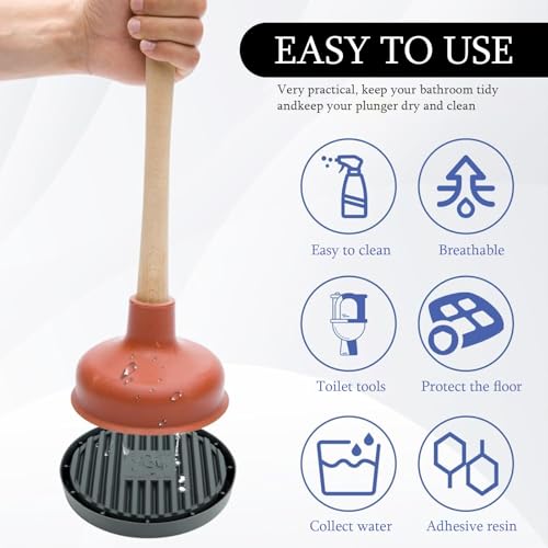 SHENGYIYISHENG Plunger Mat, Air Drying Mat for Toilet Plunger, Plunger Holder Catches Drips - Wicks Water from Plunger and Dries Quickly, Plunger Tray for Kitchens & Bathrooms (Black, 2 Pcs)