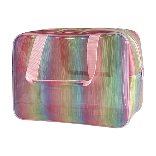Waterproof Makeup Bag,11.81 x 5.12 x 8.27 inch Iridescent TPU Travel Toiletry Bag with Handle for Women & Men, Portable Cosmetic Pouch for Gym Swim Beach (A23014-536-1) - color: A23014-536-1