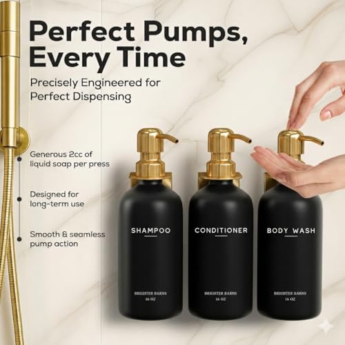 Luxury Shampoo and Conditioner Dispenser Set Wall Mounted by Brighter Barns - Refillable Shower Shampoo Dispenser and Stainless Steel Pumps - Modern Bathroom Decor for Guest House, Airbnb (Black Gold) - color: Modern (Black Gold)