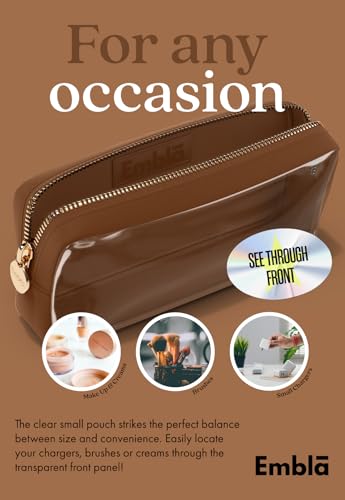 Embla Clear Cosmetic Bag Makeup Case, Clear Zipper Make Up Pouch and Toiletry Travel Tote, Cute Skincare Pouches for Women Girls, Preppy Purse Cosmetic Organizer, Small Makeup Bags, Chocolate | Small Brown Clear Nylon/PVC Cosmetic Bag with Zipper, Waterpr