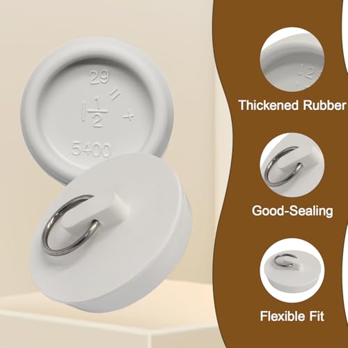 Luomorgo 2 Pack Rubber Drain Stopper, 1-1/2 to 1-5/8 Inch, White | Leak-Proof, Bathtub & Kitchen Sink, Heavy Duty Seal, with Hanging Ring - size: Fits 1-1/2 Inch to 1-5/8 Inch