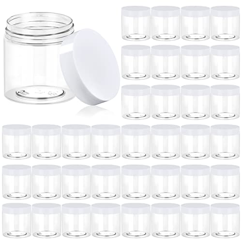 36 Pack 4 OZ Plastic Jars Round Clear Cosmetic Container Jars with White Lids, Eternal Moment Plastic Slime Jars for Lotion, Cream, Ointments, Makeup, Eye shadow, Samples, Potravel Storage - color: White Lid, size: 4 Ounce