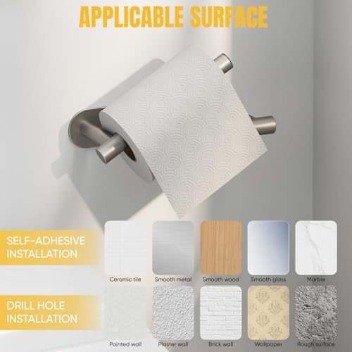 BESy Adhesive or Screw Toilet Paper Holder Wall Mount Rustproof Modern Roll Holder Flexible Pivoting Adjustable Tissue Handle with Self Adhesive or Mounted with Screws Stainless Steel Brushed Nickel - color: Brushed Nickel