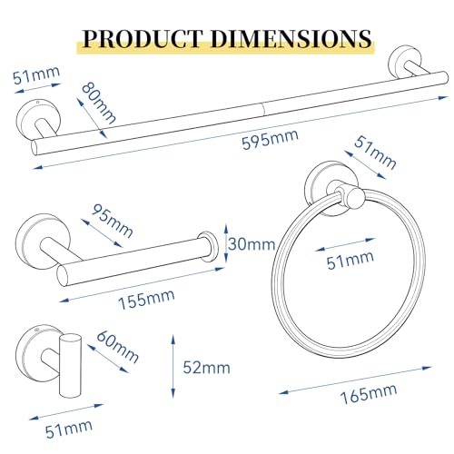 HOMOTEK 4 Pieces Bathroom Accessories Hardware Set, 24 inch Towel Bar, Towel Ring, Robe Hook, Toilet Paper Holder, Stainless Steel Rack Kit Wall Mounted, Brushed Stainless Steel - color: Brushed Stainless Steel