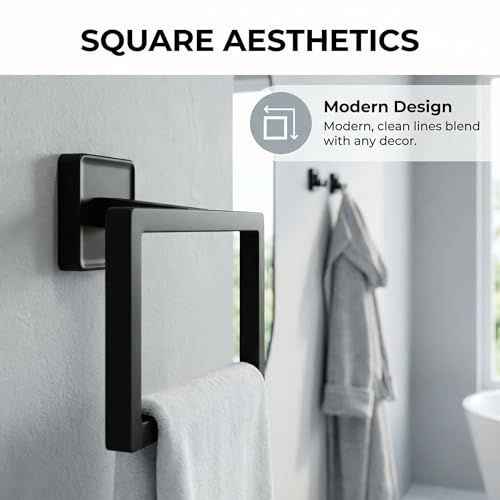 5-Piece Square Matte Black Bathroom Hardware Set - Wall Mounted Towel Bar Bath Accessories