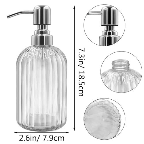 14 Oz Glass Soap Dispenser with 304 Rust Proof Stainless Steel Pump, Refillable Hand Liquid Soap Dispenser for Bathroom, Kitchen, Countertop, Laundry Room (White) - color: Clear