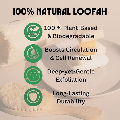 Birdee 100% Plant-Based Loofah Body Wash Sponge - Natural Luffa for Exfoliating and Radiant Skin, Hand-crafted in Vietnam, Pack of 4