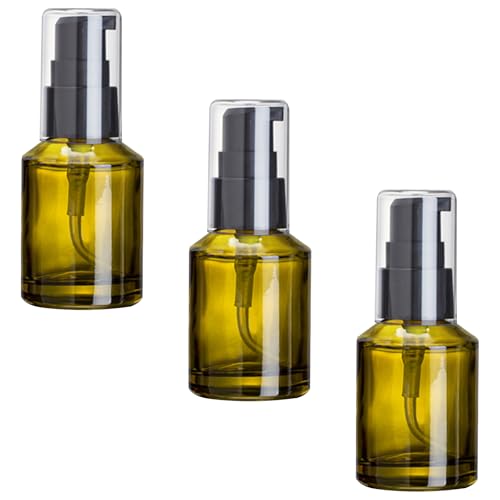 3 Pcs Green Glass Pump Bottles, Portable Travel Lotion Bottles, Refillable Cosmetic Dispenser Jars, Sample Trial Vials for Foundation Cream Gel Toiletries (30ml/1oz) - color: Green, size: 30ml/1oz
