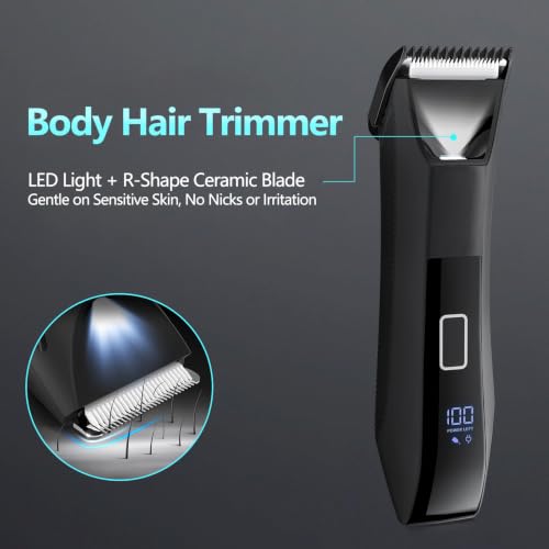 Manscape Beard & Body Trimmer Kit, IPX7 Waterproof 4-in-1 Men's Grooming Set, Ball Shaver with LED Light, R-Shape Ceramic Blade for Sensitive Skin, 20 Length Settings, Type-C Charging, LED Display - color: Black456