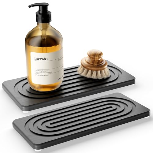 Water Absorbing Stone Tray, Quick Drying Diatomite Bathroom Tray Countertop, Stone Drying Mat for Kitchen Counter, Soap Dish Dispenser Vanity Organizer, Dark Grey-A-12.2" x 4" - color: 12.2" X 4"-Dark Grey-A
