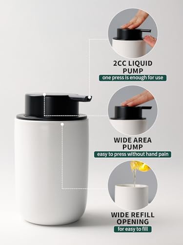 Bosilunlife Soap Dispenser and Toothbrush Holder Set - 11Oz Dish Hand Soap Dispenser Pump Ceramic Bathroom Counter Soap Toothbrush Holder Set White Bathroom Accessories Set - color: White-cylinder Liquid Pump & Toothbrush Holder