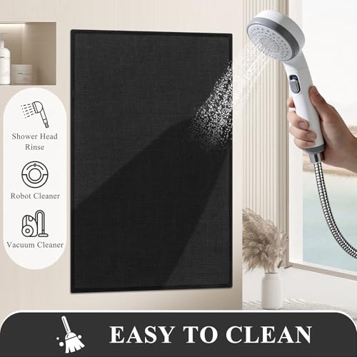 SHACOS Bath Mat Set of 2, Ultra Thin Washable Bathroom Rugs, No Slip Rubber Bath Rugs for Bathroom, Quick Dry Absorbent Bathroom Mat for Shower Outside Floor Toilet Sink (17"x24"+17"x24") - color: Black, size: 17"x24"+17"x24"