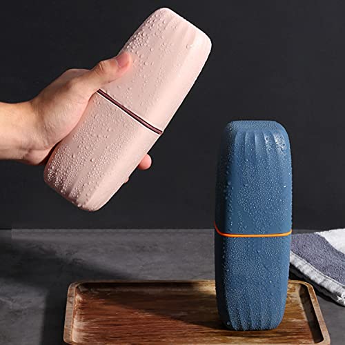 Travel Toothbrush Cup Case,Toothbrush Holder with Cover Travel Toothbrush Containers Portable Toothpaste Storage Toothbrush Case and Carrier for Camping School Business Trip Bathroom (Dark blue) - color: Dark blue