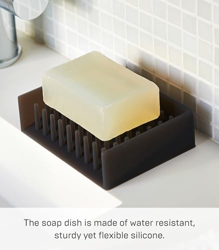 Yamazaki Home Self Draining Soap Tray - Floating Holder Dish for Sink, Silicone, No Assembly Req. - color: Black