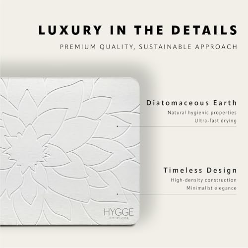 Diatomaceous Earth Stone Bath Mat - Ivory Bloom | Modern Fast Dry Bathroom Floor Shower Mat, Quick Drying Premium Luxury Diatomite Spa Stone Gift, Non-Slip Base, 23.6” x 15.4” - color: Ivory Bloom