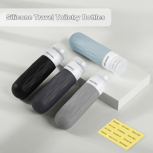Travel Bottles for Toiletries, Travel Size Toiletries, TSA Approved 3oz Size Toiletry Containers, Leakproof & Refillable Silicone Bottles for Shampoo Conditioner (Grey) - color: Grey