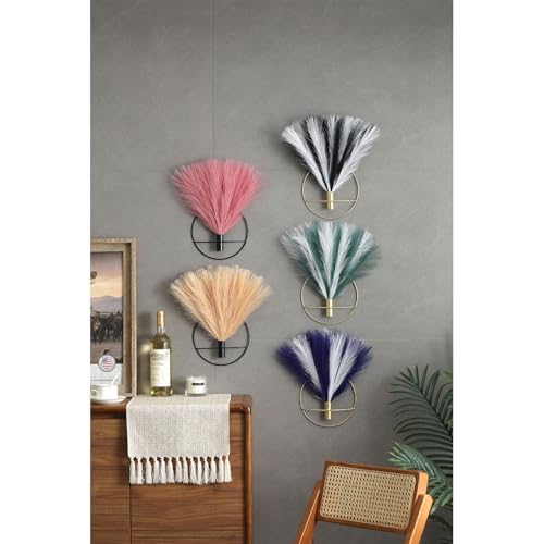 Pretty Jolly Boho Wall Art, Hanging Artificial Pampas Display, 2 Pack - Living Room, Bedroom, Bathroom, Dining Room - color: 21-pampas-DarkPink - Black Ring, size: S 7.8inch (Black Ring)