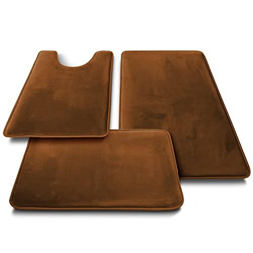 Clara Clark 2 Piece Bathroom Rugs Bath Mat Set, Velvet Memory Foam Bath Mats for Bathroom - Non-Slip, PVC Backing Bath Rugs, Washable - Dries Quickly, Brown - color: Brown, style: 17 x 24 + 20 x 32