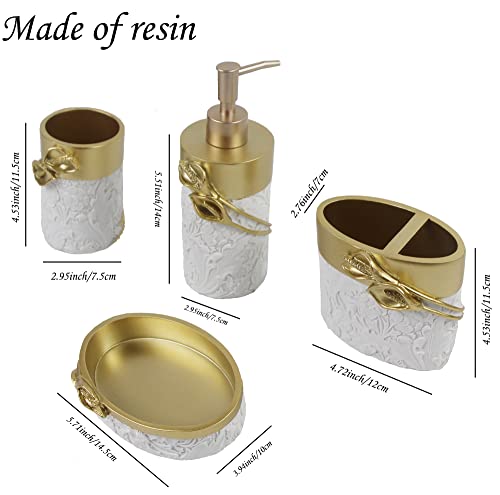 Hymmah Bathroom Accessories Set,Golden Design Toothbrush Holder,Farmhouse Bathroom Decor,4 Pcs Resin Gift Set Apartment Necessities, Contain Toothbrush Cup,Soap Dispenser,Soap Dish,Tumbler - color: Calla Gold