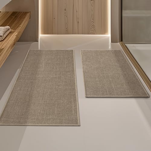 YIHOUSE Brown Bathroom Rug Sets 2 Piece, Bath Mat Quick Dry, Thin Bath Rug Set, Absorbent Bath Mat for Bathroom Non Slip Washable for Toilet and Floor 17"x24"+17"x32" - color: Brown, size: 2 Piece (17"x24" + 17"x32")