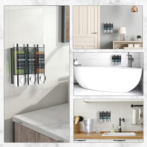 Shampoo and Conditioner Dispenser,Shower Soap Dispenser 3 Chamber No Drill Wall-Mounted Shampoo Dispenser for Shower Wall Mounted Shower Dispenser for Bathroom Hotel Large Capacity, Clear Bright - color: Clear Bright 3 Chamber