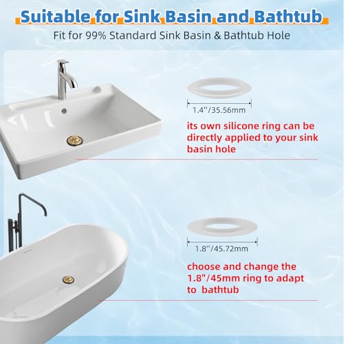 Universal Bathtub Drain Stopper, Brass Metal Shower Hair Catcher, Brushed Gold | 3 in 1 Bathroom Sink Strainer with Visible Top Filter, Tub Stopper for Standard 1.1''~2.36'' Sink Hole - color: Brushed Gold