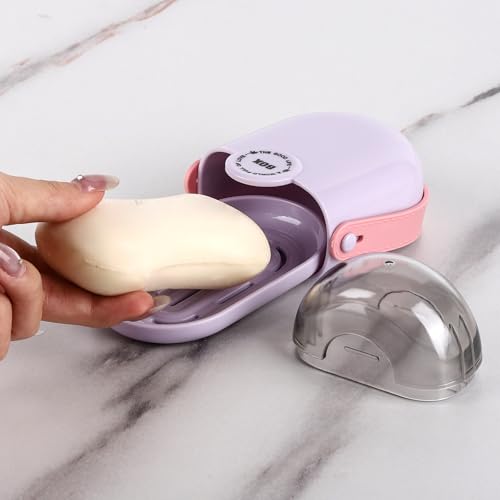 Travel Soap Case, 2 Pack Soap Container with Lid, Portable Bar Soap Holder & Soap Dish with Silicone Handle for Shower, Gym, Camping Essentials, Hiking, Travel Accessories -Purple - color: Purple
