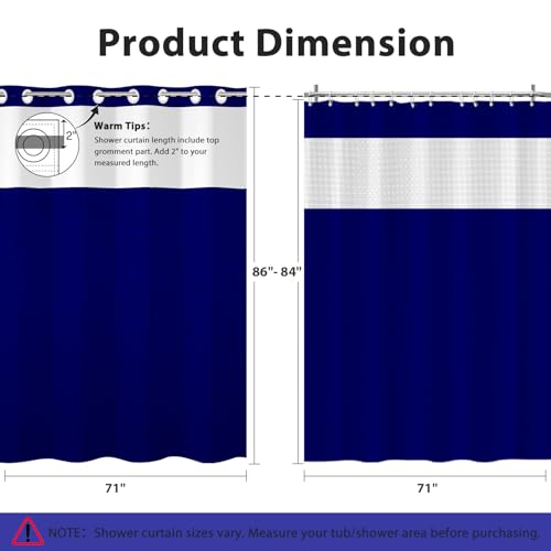 No Hook Shower Curtain with Snap in Liner, Waffle Shower Curtain Set for Bathroom, Hotel Style with Semi-Sheer Top Window, Waterproof & Washable, Navy Blue, 71" W x 86" L - color: Navy Blue, size: 71"W x 86"L (Pack of 1)