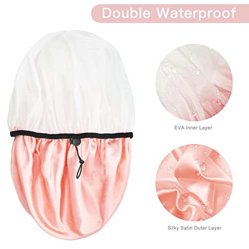 Auban Shower Cap for Women, Adjustable Reusable, Extra Large, Double-Layer Waterproof Bathing Cap, Waterproof Exterior, EVA Lining, Hair Cap for All Hair Lengths, 3 Colors - color: Leopard-champagne-black