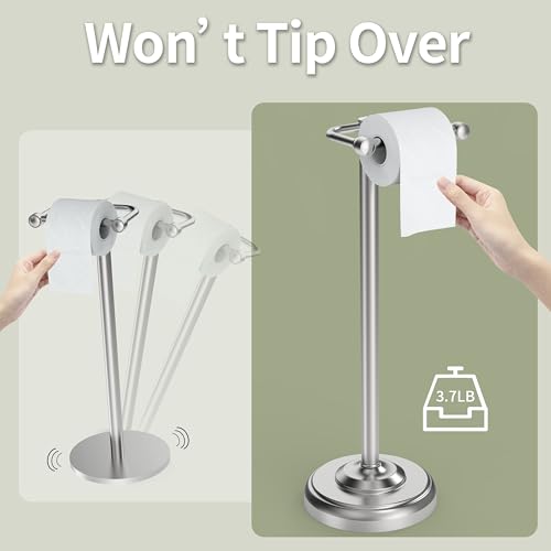 Toilet Paper Holder Stand, Brushed Nickel Toilet Paper Holder Free Standing,Post Pivoting Design & Stable Weighted Base SUS304 Stainless Steel for Bathroom - color: Brushed Nickel