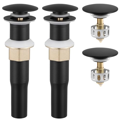KES Black Pop Up Drain Stopper for Bathroom Sink, Sink Drain with Hair Catcher Without Overflow, 2 Pack, Matte Black, All Metal Rustproof 304 Stainless Steel, S2013D-BK-P2 - color: Black, style: for NO overflow sink,2-pack