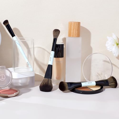 Jessup Face Makeup Brushes Blue 3pcs Double Ended Makeup Brush for Foundation Contour Blush Highlight and Concealer Brush, Premium Synthetic Brush Set T503 - style: T503