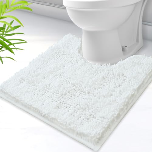 U-Shaped Toilet Rug, Chenille Contour Bathroom Mat, Non-Slip PVC Backing, Machine Washable, 20x20, White - color: White, size: 1'8" x 1'8" (20"x 20"U)
