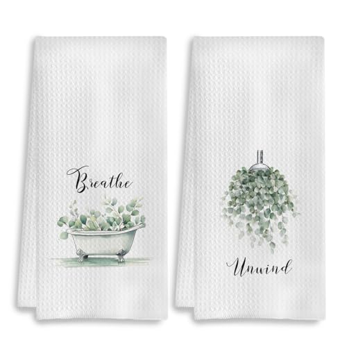 Boho Botanical Bathroom Hand Towels Set of 2, Breathe Unwind Decorative Hand Towels for Gym Yoga Spa Bathroom Decor, 16x24 Inches - color: L