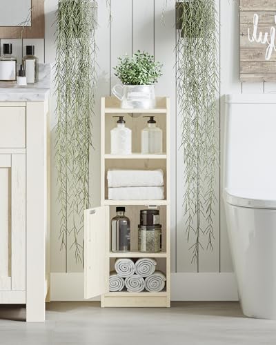 Hzuaneri Bathroom Storage Cabinet, Small Farmhouse Corner Floor Cabinet with Door and Shelves, Narrow Toilet Paper Holder Stand, Bathroom Organizer with Adjustable Shelf, for Small Spaces,Rustic White - color: Rustic White, size: 7.9"D x 9.8"W x 29.5"H